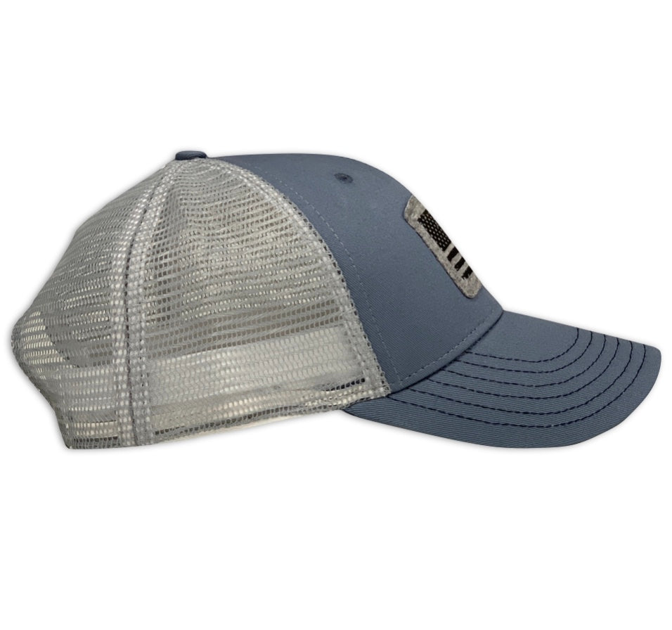 American Flag Patch Patriotic Made In USA Sky Blue Trucker Hat