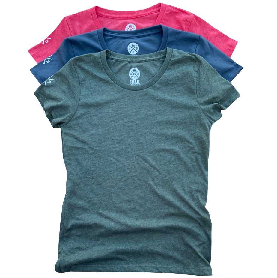 Women's American Made Basic Tees 3 Pack (Army/Asphalt/Red)