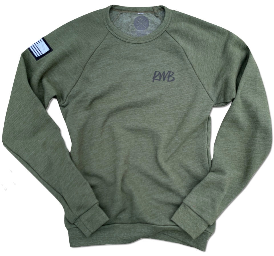 Women's American Flag Patch Raglan Ultra Soft Crew Neck Sweatshirt (Army)