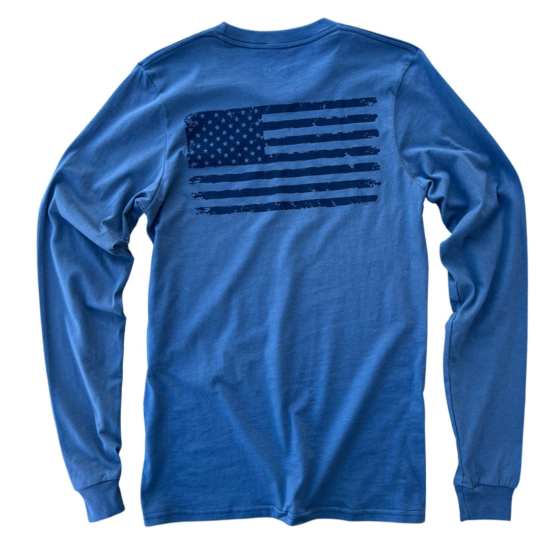 Men's American Flag Patriotic Long Sleeve T Shirt (Night Blue)