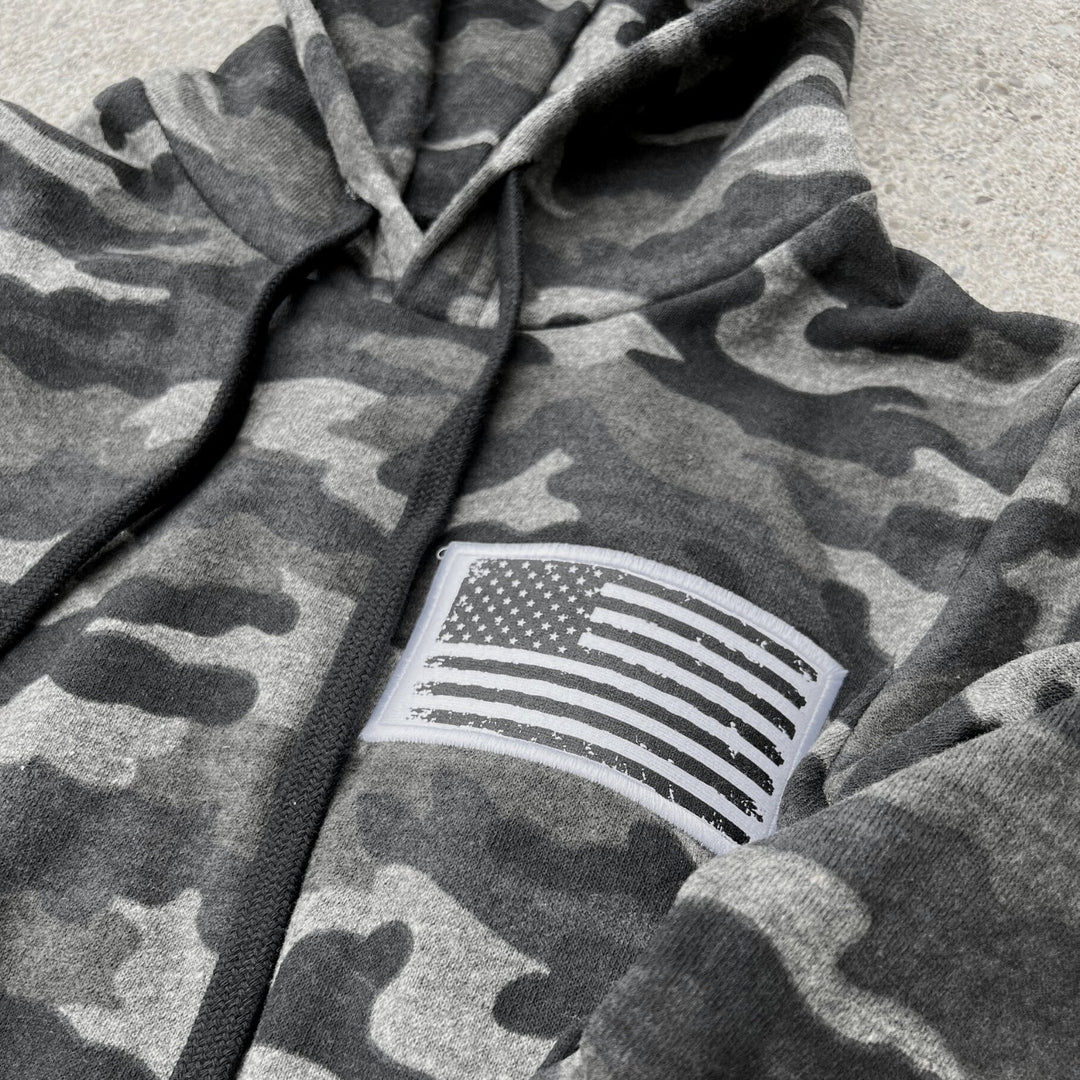 Men's American Flag Patch Patriotic Pullover Hooded Sweatshirt (Gray Camo)