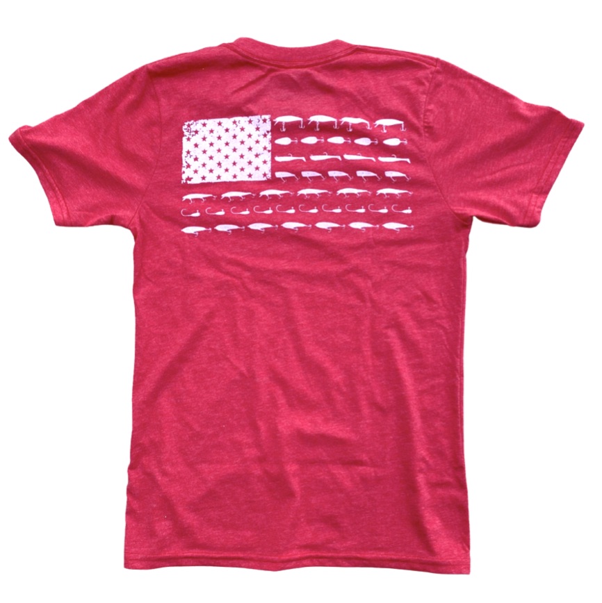 Men's American Flag Fish Lure Patriotic Angler T-Shirt