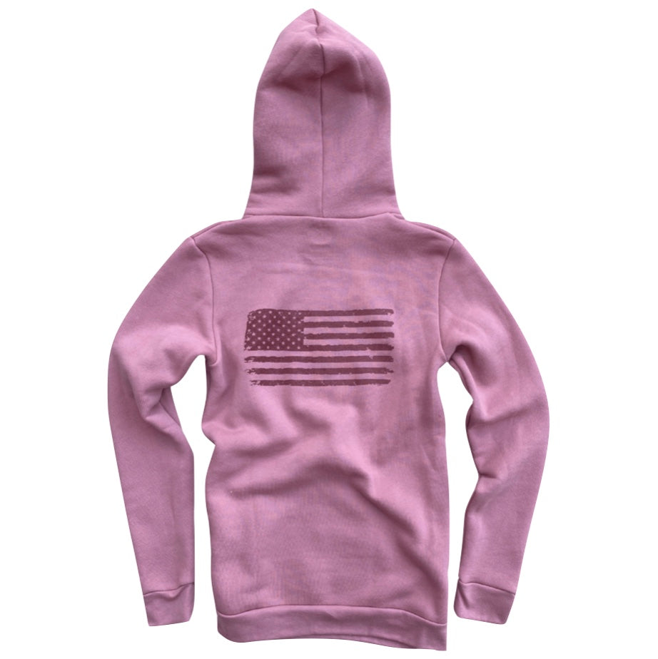 Women's Old Glory American Flag Pullover Hooded Sweatshirt (Rose)