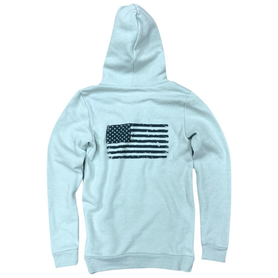 Women's Old Glory American Flag Pullover Hooded Sweatshirt (Sky Blue)