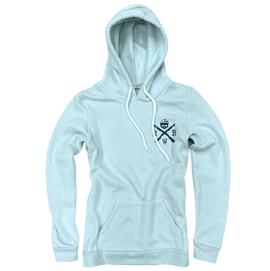 Women's Old Glory American Flag Pullover Hooded Sweatshirt (Sky Blue)