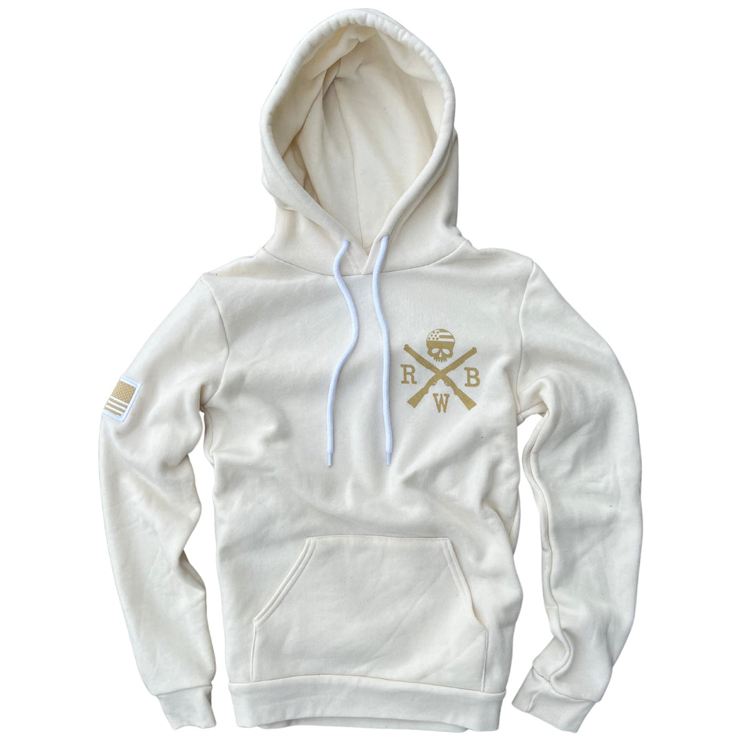Women's American Flag Patch Pullover Hooded Sweatshirt (Natural)
