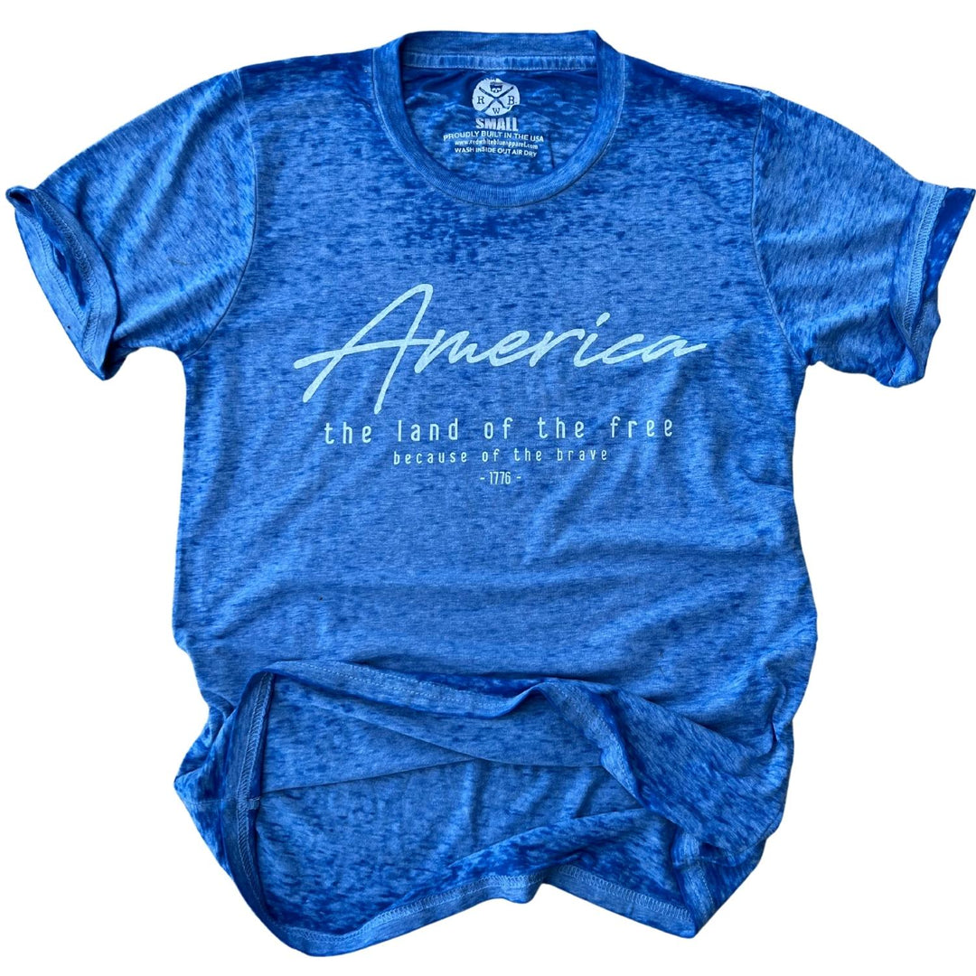 Women's Vintage America Home Of The Brave Patriotic T Shirt Blue