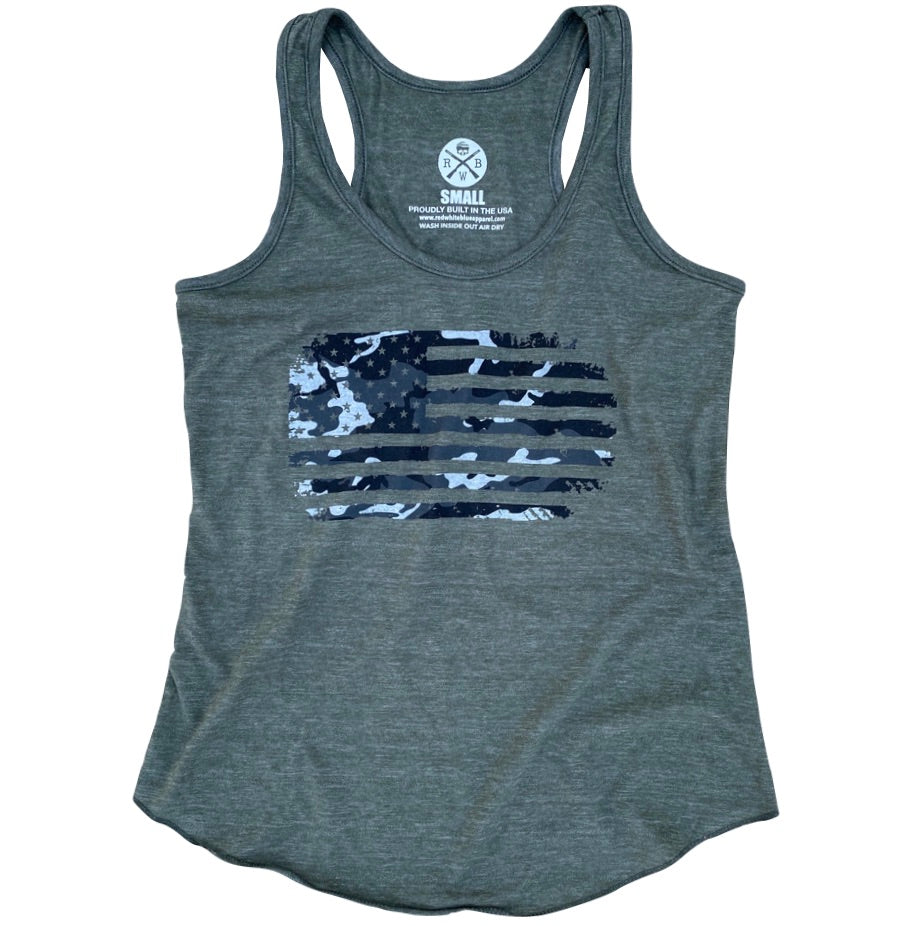 Women's Camo American Flag Racerback Tank Top Army