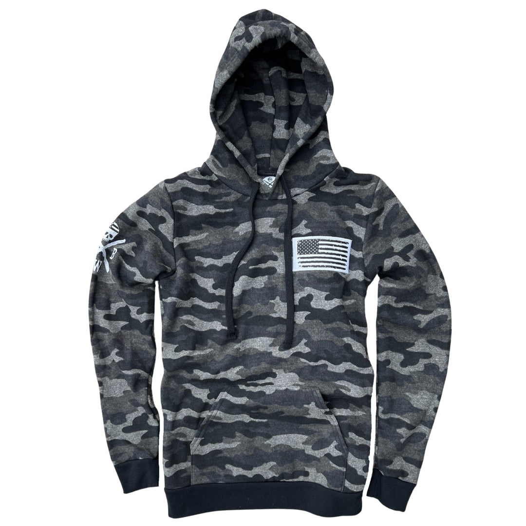 Women's American Flag Patch Patriotic Pullover Hooded Sweatshirt (Gray Camo)