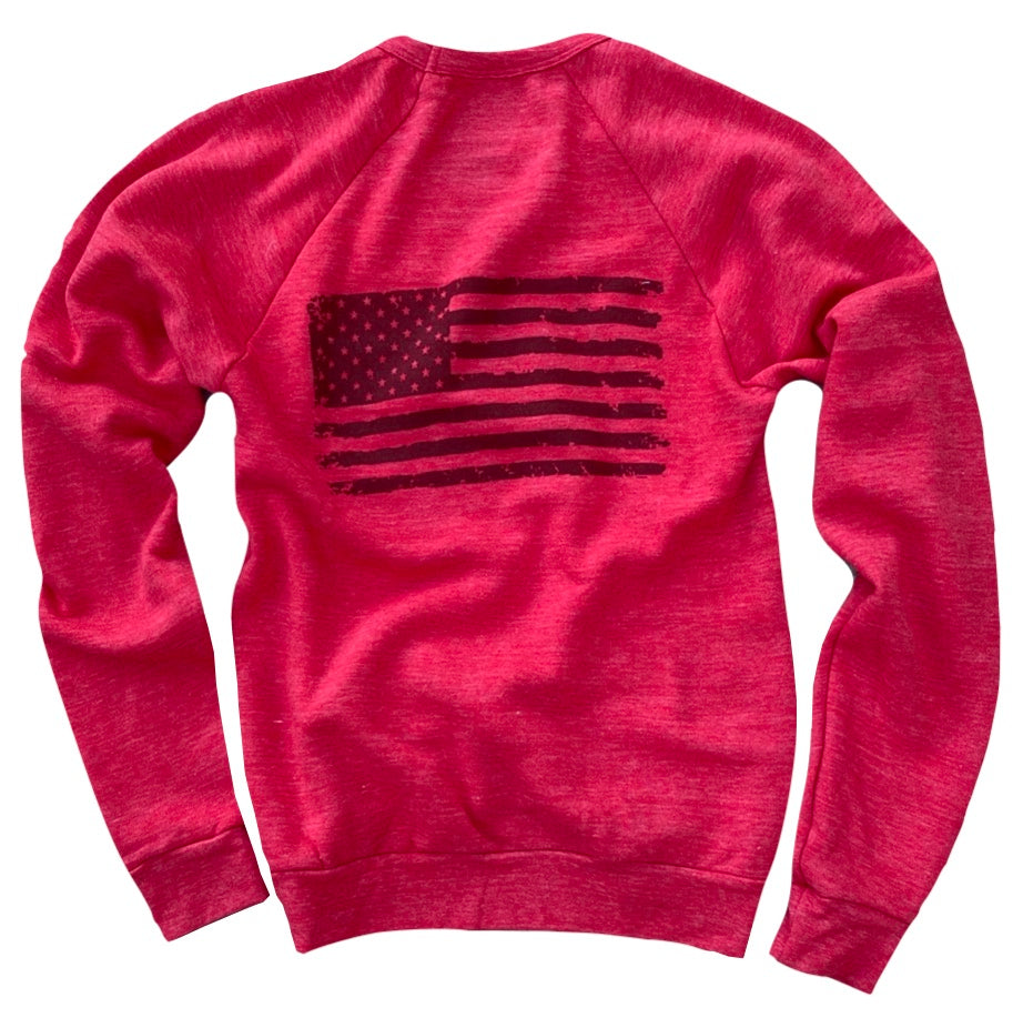 Women's Old Glory American Flag Ultra Soft Crew Neck Sweatshirt (Red)