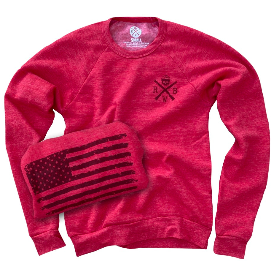 Women's Old Glory American Flag Ultra Soft Crew Neck Sweatshirt (Red)