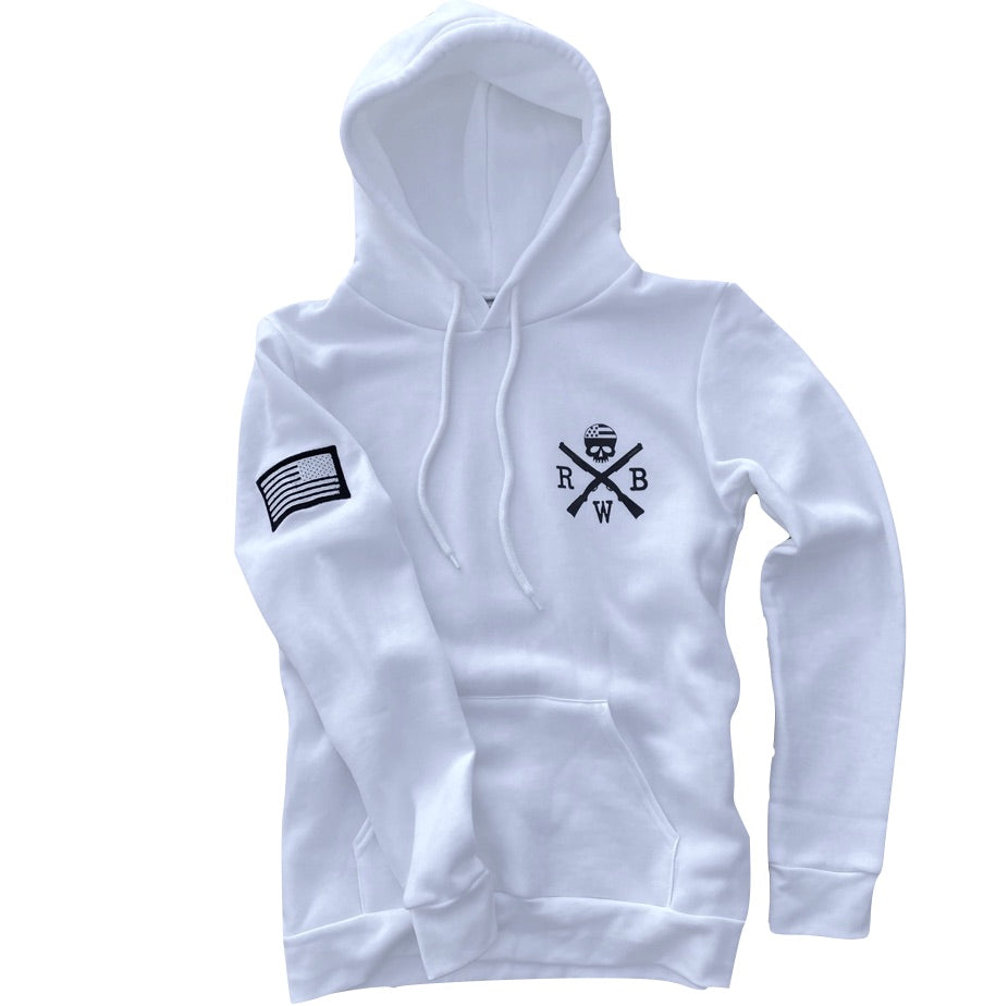 Women's American Flag Patch Patriotic Pullover Hooded Sweatshirt (White/Black)