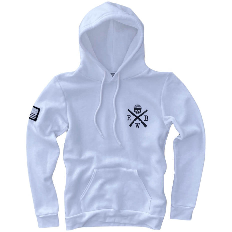 Women's American Flag Patch Patriotic Pullover Hooded Sweatshirt (White/Black)