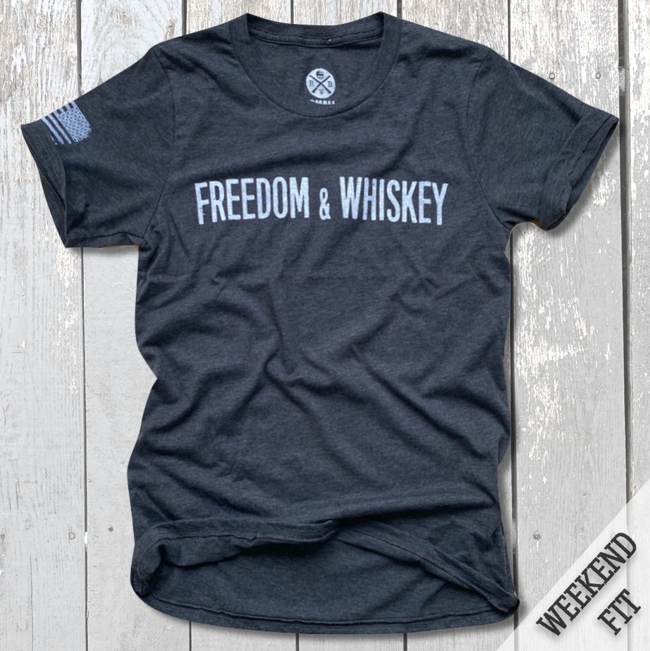 Women's Freedom & Whiskey Patriotic T Shirt (Heather Coal)